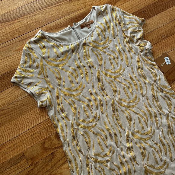 NWT Ellen Tracy Tan and Gold Short Sleeve Dress Size Extra Large - Picture 2 of 9